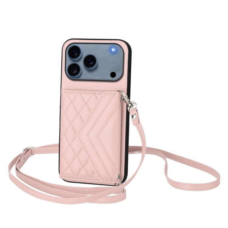 마름모 질감 카드 가방 RFID 휴대폰 케이스와 긴 스트랩, 아이폰 17 Pro Max용, 아이폰 17 Pro용, 아이폰 17용, 아이폰 Air용, 아이폰 16 Pro Max용, 아이폰 16 Pro용, 아이폰 16 Plus용, 아이폰 16용
