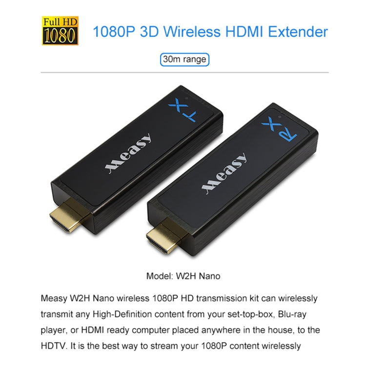 Measy W2H Nano 1080P HDMI 1.4 3D 무선 HDMI 오디오 비디오 송수신기 익스텐더, 전송 거리: 30m, US 플러그, EU 플러그, AU 플러그, UK 플러그