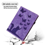 나비 고양이 엠보싱 가죽 태블릿 케이스, iPad Air 13 2026 / 2025 / 2024용, iPad Air 11 2026 / 2025 / 2024용, iPad Pro 13 2025 / 2024용, iPad Pro 11 2025 / 2024용, iPad mini 2024 / 2021용