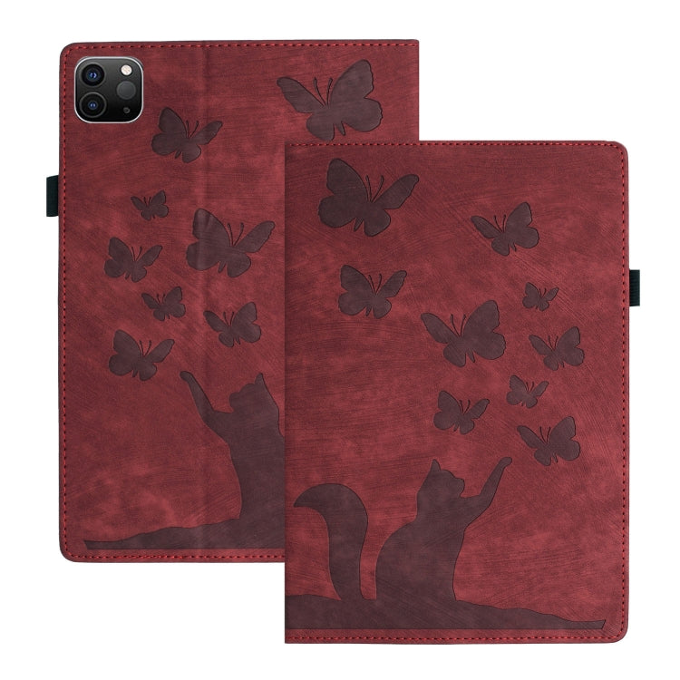 나비 고양이 엠보싱 가죽 태블릿 케이스, iPad Air 13 2026 / 2025 / 2024용, iPad Air 11 2026 / 2025 / 2024용, iPad Pro 13 2025 / 2024용, iPad Pro 11 2025 / 2024용, iPad mini 2024 / 2021용