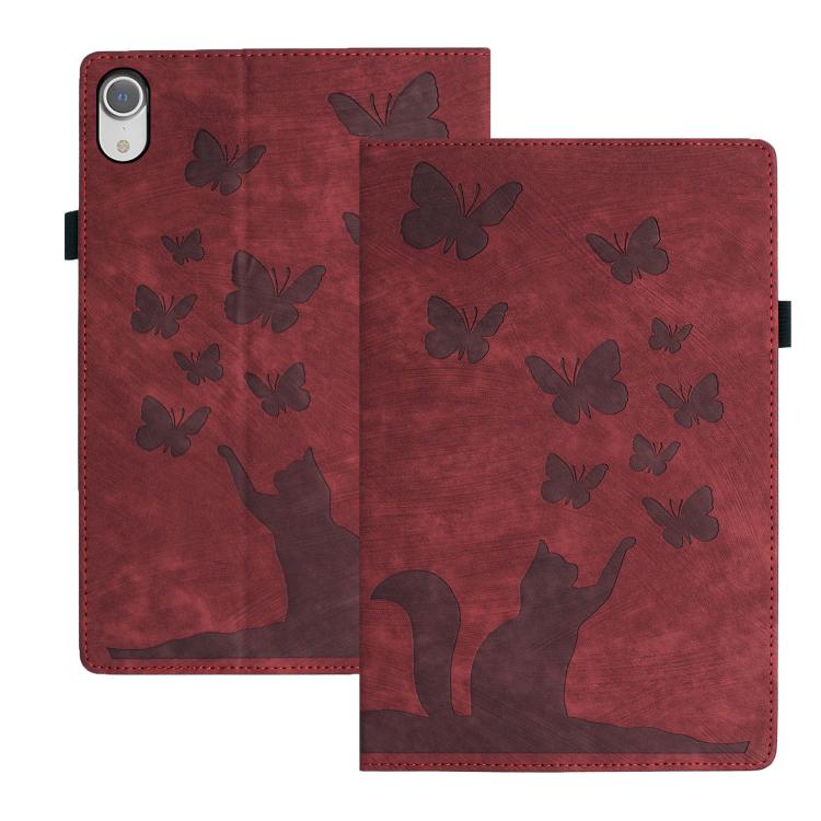 나비 고양이 엠보싱 가죽 태블릿 케이스, iPad Air 13 2026 / 2025 / 2024용, iPad Air 11 2026 / 2025 / 2024용, iPad Pro 13 2025 / 2024용, iPad Pro 11 2025 / 2024용, iPad mini 2024 / 2021용