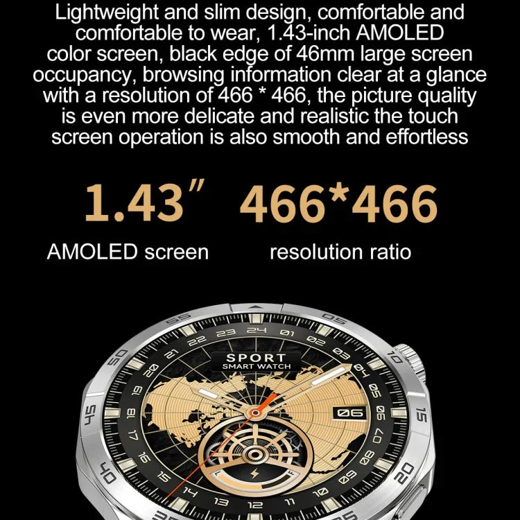 LEMFO HK4 1.43인치 AMOLED 원형 스크린 스마트워치, 블루투스 통화 지원