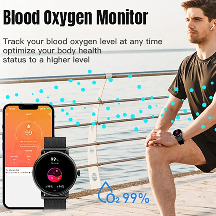 LEMFO LF35 1.43인치 AMOLED 원형 스크린 스틸 스트랩 스마트워치, 혈중 산소 감지 지원