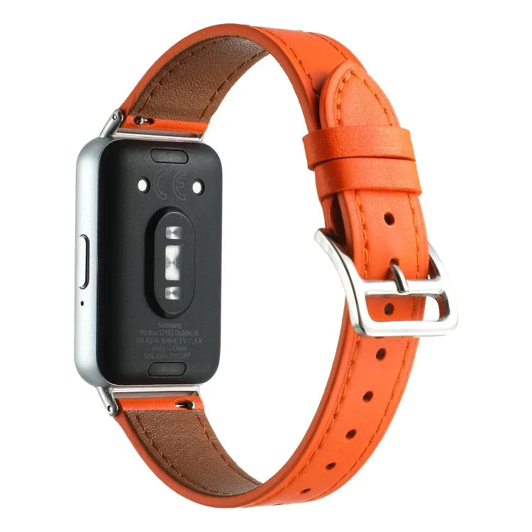 Sewing Thread Genuine Leather Watch Band, For Samsung Galaxy Fit 3