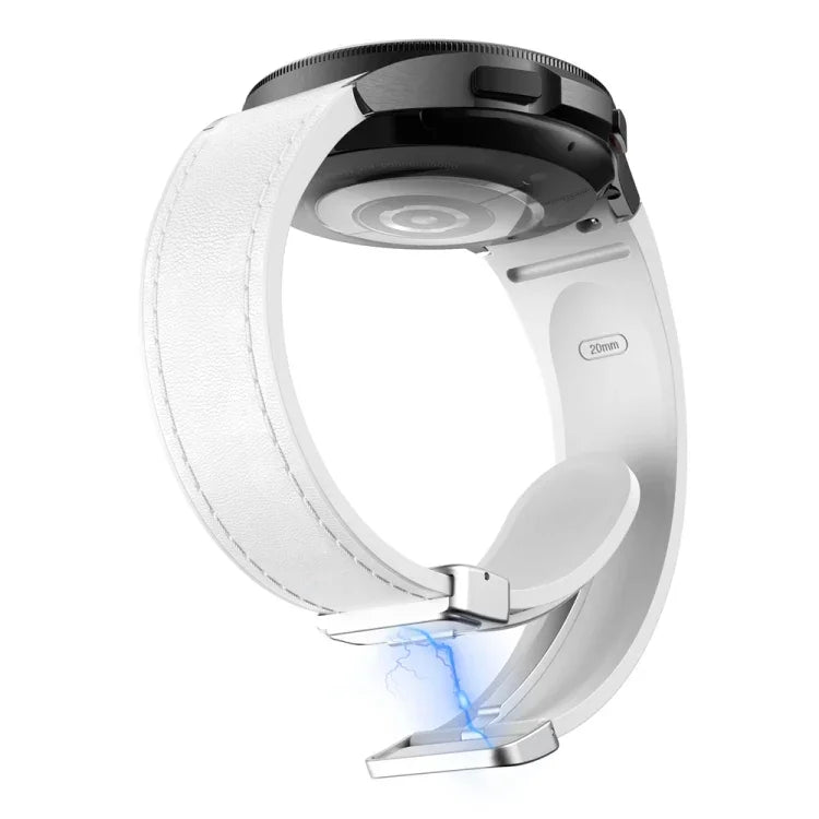 Magnetic Silver Buckle Leather Silicone Watch Band, For Samsung Galaxy Watch 6