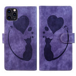 펜 하트 고양이 엠보싱 가죽 휴대폰 케이스, iPhone 13 mini용, iPhone 12용, iPhone 12 Pro Max용, iPhone 12 Pro용, iPhone 12 mini용, iPhone 11 Pro Max용, iPhone 11용, iPhone 11 Pro용