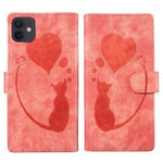 펜 하트 고양이 엠보싱 가죽 휴대폰 케이스, iPhone 13 mini용, iPhone 12용, iPhone 12 Pro Max용, iPhone 12 Pro용, iPhone 12 mini용, iPhone 11 Pro Max용, iPhone 11용, iPhone 11 Pro용
