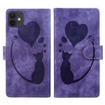 펜 하트 고양이 엠보싱 가죽 휴대폰 케이스, iPhone 13 mini용, iPhone 12용, iPhone 12 Pro Max용, iPhone 12 Pro용, iPhone 12 mini용, iPhone 11 Pro Max용, iPhone 11용, iPhone 11 Pro용
