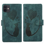 펜 하트 고양이 엠보싱 가죽 휴대폰 케이스, iPhone 13 mini용, iPhone 12용, iPhone 12 Pro Max용, iPhone 12 Pro용, iPhone 12 mini용, iPhone 11 Pro Max용, iPhone 11용, iPhone 11 Pro용