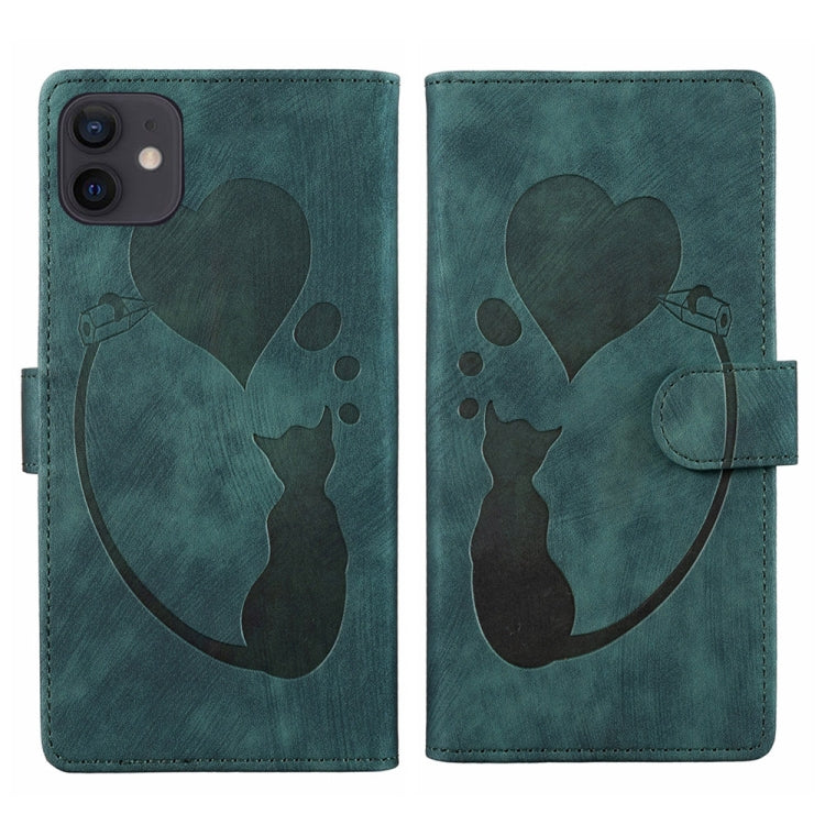 펜 하트 고양이 엠보싱 가죽 휴대폰 케이스, iPhone 13 mini용, iPhone 12용, iPhone 12 Pro Max용, iPhone 12 Pro용, iPhone 12 mini용, iPhone 11 Pro Max용, iPhone 11용, iPhone 11 Pro용