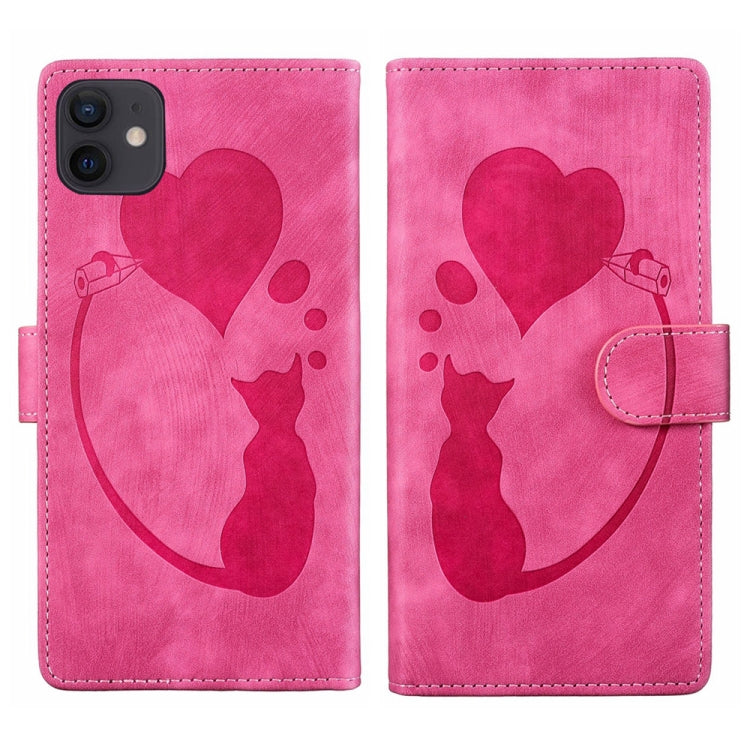 펜 하트 고양이 엠보싱 가죽 휴대폰 케이스, iPhone 13 mini용, iPhone 12용, iPhone 12 Pro Max용, iPhone 12 Pro용, iPhone 12 mini용, iPhone 11 Pro Max용, iPhone 11용, iPhone 11 Pro용
