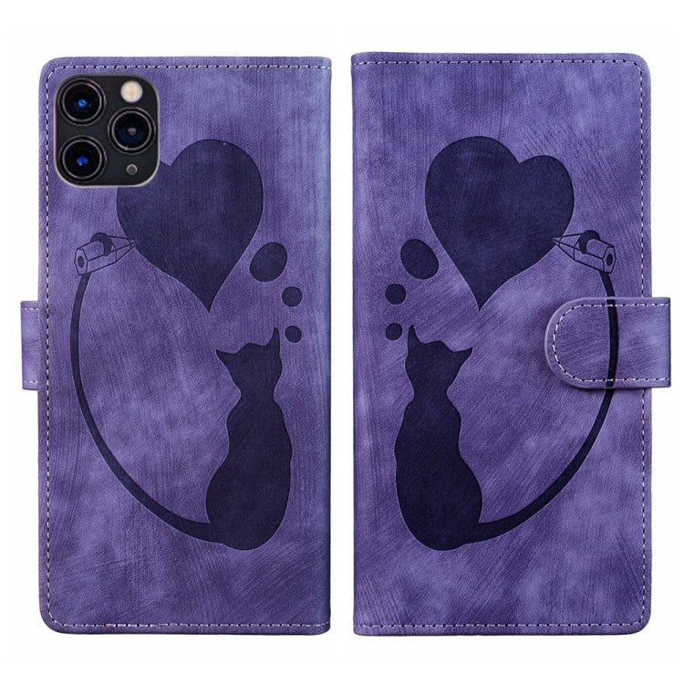 펜 하트 고양이 엠보싱 가죽 휴대폰 케이스, iPhone 13 mini용, iPhone 12용, iPhone 12 Pro Max용, iPhone 12 Pro용, iPhone 12 mini용, iPhone 11 Pro Max용, iPhone 11용, iPhone 11 Pro용