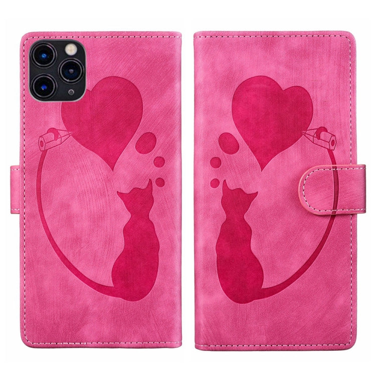 펜 하트 고양이 엠보싱 가죽 휴대폰 케이스, iPhone 13 mini용, iPhone 12용, iPhone 12 Pro Max용, iPhone 12 Pro용, iPhone 12 mini용, iPhone 11 Pro Max용, iPhone 11용, iPhone 11 Pro용