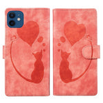 펜 하트 고양이 엠보싱 가죽 휴대폰 케이스, iPhone 13 mini용, iPhone 12용, iPhone 12 Pro Max용, iPhone 12 Pro용, iPhone 12 mini용, iPhone 11 Pro Max용, iPhone 11용, iPhone 11 Pro용