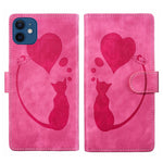 펜 하트 고양이 엠보싱 가죽 휴대폰 케이스, iPhone 13 mini용, iPhone 12용, iPhone 12 Pro Max용, iPhone 12 Pro용, iPhone 12 mini용, iPhone 11 Pro Max용, iPhone 11용, iPhone 11 Pro용