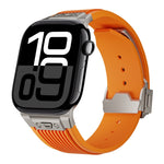 Vertical Texture Titanium Buckle Elastic Silicone Watch Band, For Apple Watch Series 10 46mm, For Apple Watch Series 10 42mm, For Apple Watch SE 2023 44mm, For Apple Watch Ultra 2 49mm, For Apple Watch Series 9 45mm, For Apple Watch Ultra 49mm         ...