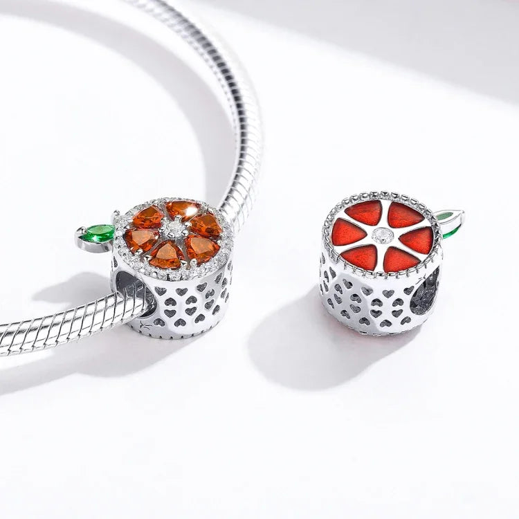 S925 Sterling Silver Fruit Red Pomelo Beads DIY Bracelet Necklace Accessories
