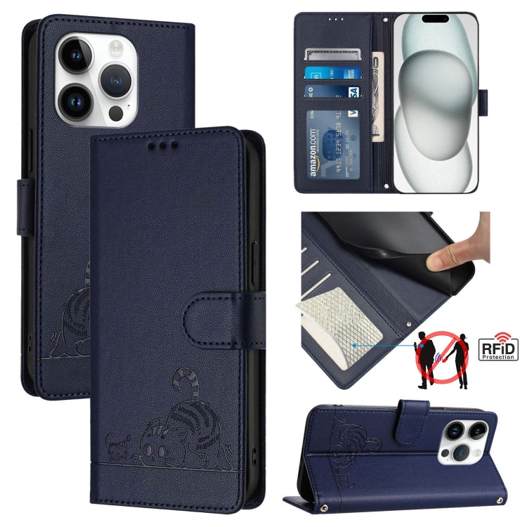 고양이 쥐 엠보스 패턴 RFID 가죽 휴대폰 케이스 스트랩 포함, 아이폰 17 Pro Max용, 아이폰 17 Pro용, 아이폰 17용, 아이폰 Air용, 아이폰 SE 2024용, 아이폰 15 Pro Max용, 아이폰 15 Pro용, 아이폰 15 Plus용