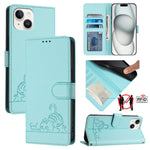 고양이 쥐 엠보스드 패턴 RFID 가죽 폰 케이스 목걸이 끈 포함, iPhone 13 mini용, iPhone 12/12 Pro용, iPhone 12 Pro Max용, iPhone 12 mini용, iPhone 11 Pro Max용, iPhone 11용, iPhone 11 Pro용, iPhone XS / X용