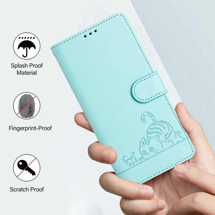 고양이 쥐 엠보스드 패턴 RFID 가죽 폰 케이스 목걸이 끈 포함, iPhone 13 mini용, iPhone 12/12 Pro용, iPhone 12 Pro Max용, iPhone 12 mini용, iPhone 11 Pro Max용, iPhone 11용, iPhone 11 Pro용, iPhone XS / X용