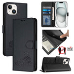 고양이 쥐 엠보스드 패턴 RFID 가죽 폰 케이스 목걸이 끈 포함, iPhone 13 mini용, iPhone 12/12 Pro용, iPhone 12 Pro Max용, iPhone 12 mini용, iPhone 11 Pro Max용, iPhone 11용, iPhone 11 Pro용, iPhone XS / X용