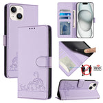 고양이 쥐 엠보스드 패턴 RFID 가죽 폰 케이스 목걸이 끈 포함, iPhone 13 mini용, iPhone 12/12 Pro용, iPhone 12 Pro Max용, iPhone 12 mini용, iPhone 11 Pro Max용, iPhone 11용, iPhone 11 Pro용, iPhone XS / X용