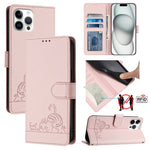 고양이 쥐 엠보스드 패턴 RFID 가죽 폰 케이스 목걸이 끈 포함, iPhone 13 mini용, iPhone 12/12 Pro용, iPhone 12 Pro Max용, iPhone 12 mini용, iPhone 11 Pro Max용, iPhone 11용, iPhone 11 Pro용, iPhone XS / X용