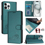 고양이 쥐 엠보스드 패턴 RFID 가죽 폰 케이스 목걸이 끈 포함, iPhone 13 mini용, iPhone 12/12 Pro용, iPhone 12 Pro Max용, iPhone 12 mini용, iPhone 11 Pro Max용, iPhone 11용, iPhone 11 Pro용, iPhone XS / X용
