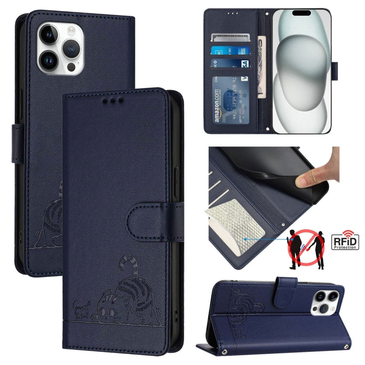 고양이 쥐 엠보스드 패턴 RFID 가죽 폰 케이스 목걸이 끈 포함, iPhone 13 mini용, iPhone 12/12 Pro용, iPhone 12 Pro Max용, iPhone 12 mini용, iPhone 11 Pro Max용, iPhone 11용, iPhone 11 Pro용, iPhone XS / X용