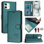 고양이 쥐 엠보스드 패턴 RFID 가죽 폰 케이스 목걸이 끈 포함, iPhone 13 mini용, iPhone 12/12 Pro용, iPhone 12 Pro Max용, iPhone 12 mini용, iPhone 11 Pro Max용, iPhone 11용, iPhone 11 Pro용, iPhone XS / X용