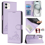 고양이 쥐 엠보스드 패턴 RFID 가죽 폰 케이스 목걸이 끈 포함, iPhone 13 mini용, iPhone 12/12 Pro용, iPhone 12 Pro Max용, iPhone 12 mini용, iPhone 11 Pro Max용, iPhone 11용, iPhone 11 Pro용, iPhone XS / X용