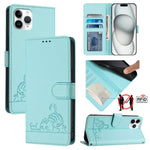 고양이 쥐 엠보스드 패턴 RFID 가죽 폰 케이스 목걸이 끈 포함, iPhone 13 mini용, iPhone 12/12 Pro용, iPhone 12 Pro Max용, iPhone 12 mini용, iPhone 11 Pro Max용, iPhone 11용, iPhone 11 Pro용, iPhone XS / X용