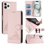 고양이 쥐 엠보스드 패턴 RFID 가죽 폰 케이스 목걸이 끈 포함, iPhone 13 mini용, iPhone 12/12 Pro용, iPhone 12 Pro Max용, iPhone 12 mini용, iPhone 11 Pro Max용, iPhone 11용, iPhone 11 Pro용, iPhone XS / X용