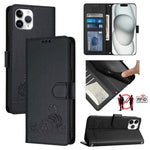 고양이 쥐 엠보스드 패턴 RFID 가죽 폰 케이스 목걸이 끈 포함, iPhone 13 mini용, iPhone 12/12 Pro용, iPhone 12 Pro Max용, iPhone 12 mini용, iPhone 11 Pro Max용, iPhone 11용, iPhone 11 Pro용, iPhone XS / X용