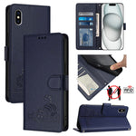 고양이 쥐 엠보스드 패턴 RFID 가죽 폰 케이스 목걸이 끈 포함, iPhone 13 mini용, iPhone 12/12 Pro용, iPhone 12 Pro Max용, iPhone 12 mini용, iPhone 11 Pro Max용, iPhone 11용, iPhone 11 Pro용, iPhone XS / X용