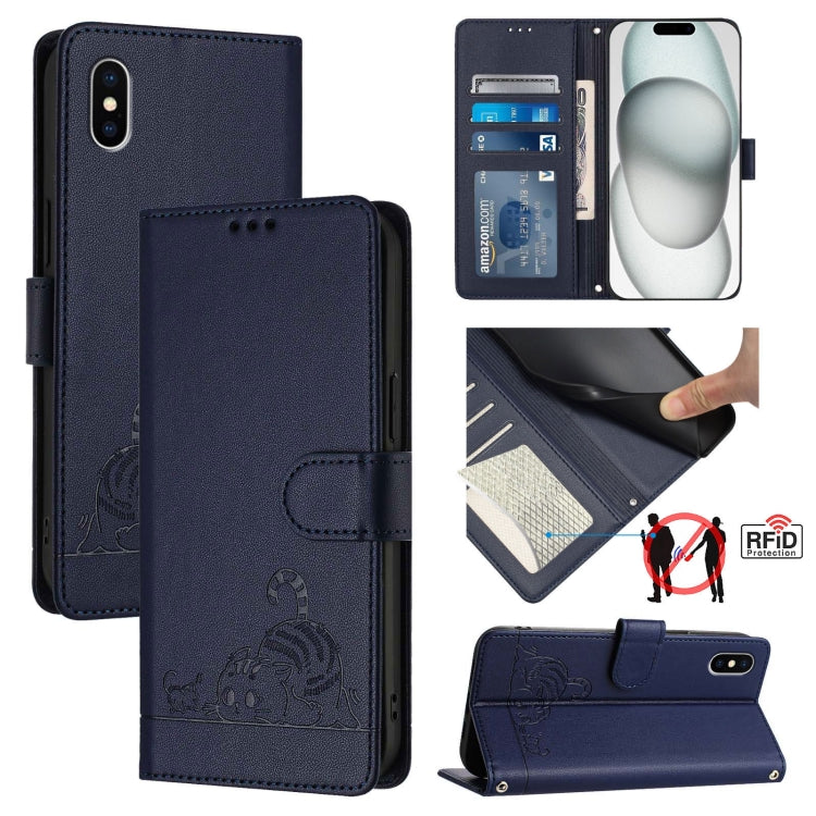 고양이 쥐 엠보스드 패턴 RFID 가죽 폰 케이스 목걸이 끈 포함, iPhone 13 mini용, iPhone 12/12 Pro용, iPhone 12 Pro Max용, iPhone 12 mini용, iPhone 11 Pro Max용, iPhone 11용, iPhone 11 Pro용, iPhone XS / X용