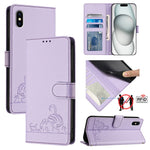 고양이 쥐 엠보스드 패턴 RFID 가죽 폰 케이스 목걸이 끈 포함, iPhone 13 mini용, iPhone 12/12 Pro용, iPhone 12 Pro Max용, iPhone 12 mini용, iPhone 11 Pro Max용, iPhone 11용, iPhone 11 Pro용, iPhone XS / X용