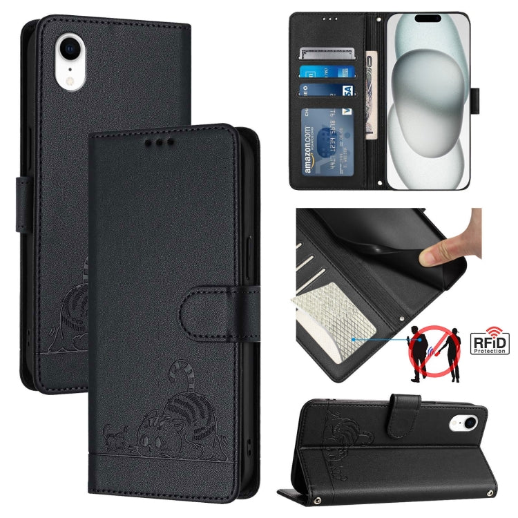 고양이 쥐 엠보스 패턴 RFID 가죽 휴대폰 케이스와 목걸이줄, 아이폰 XR용, 아이폰 XS 맥스용, 아이폰 8 플러스 / 7 플러스용