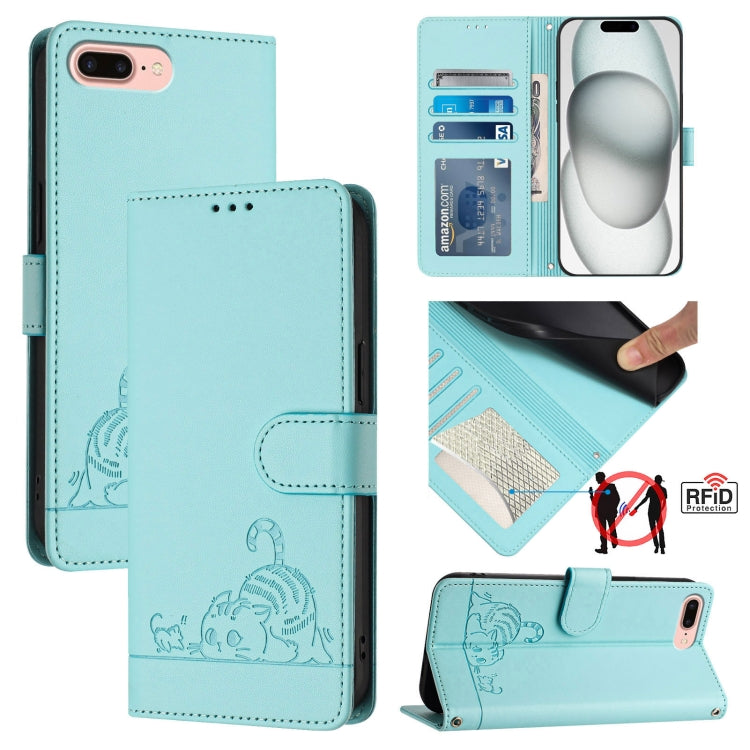 고양이 쥐 엠보스 패턴 RFID 가죽 휴대폰 케이스와 목걸이줄, 아이폰 XR용, 아이폰 XS 맥스용, 아이폰 8 플러스 / 7 플러스용