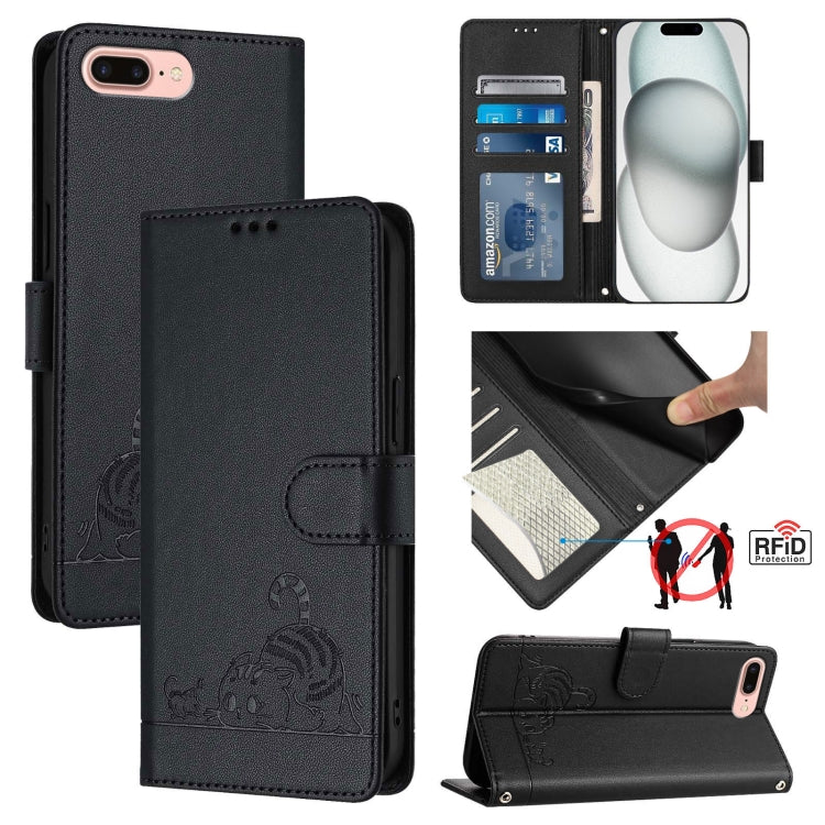 고양이 쥐 엠보스 패턴 RFID 가죽 휴대폰 케이스와 목걸이줄, 아이폰 XR용, 아이폰 XS 맥스용, 아이폰 8 플러스 / 7 플러스용