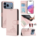 고양이 쥐 엠보스 패턴 RFID 가죽 휴대폰 케이스 스트랩 포함, 아이폰 17 Pro Max용, 아이폰 17 Pro용, 아이폰 17용, 아이폰 Air용, 아이폰 SE 2024용, 아이폰 15 Pro Max용, 아이폰 15 Pro용, 아이폰 15 Plus용