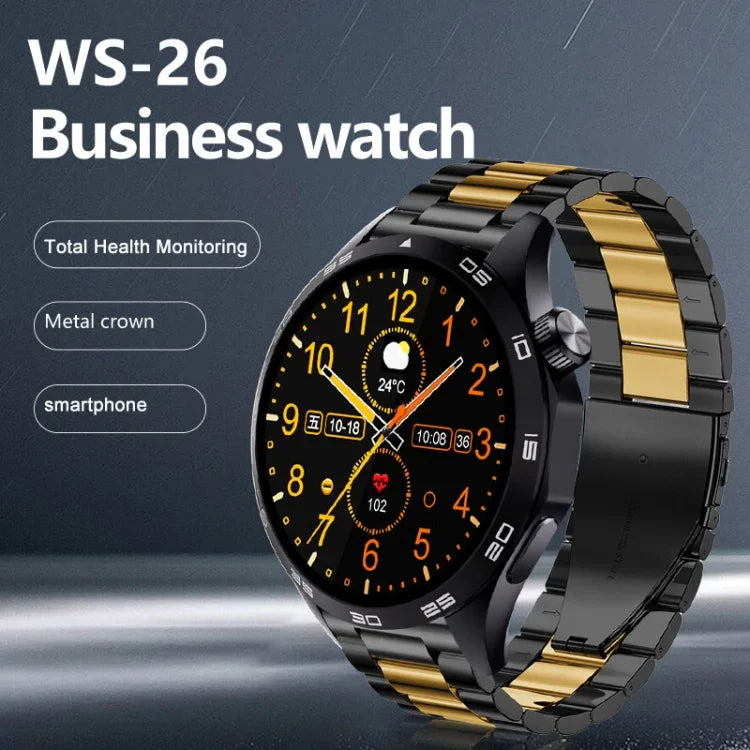 WS-26 1.52인치 IP67 스포츠 스마트워치, 블루투스 통화 / 수면 / 혈중 산소 / 심박수 / 혈압 건강 모니터 지원, 실리콘 스트랩, 스틸 스트랩, 가죽 스트랩