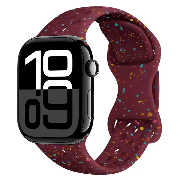 Hole Style Butterfly Buckle Camouflage Silicone Watch Band, For Apple Watch Series 10 46mm, For Apple Watch Series 10 42mm, For Apple Watch SE 2023 44mm, For Apple Watch SE 2023 40mm