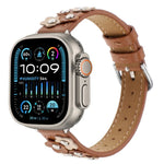 Stitched Flower Leather Watch Band, For Apple Watch SE 2023 44mm, For Apple Watch SE 2023 40mm, For Apple Watch Ultra 2 49mm, For Apple Watch Series 9 45mm, For Apple Watch Series 9 41mm, For Apple Watch Ultra 49mm, For Apple Watch Series 8 41mm       ...