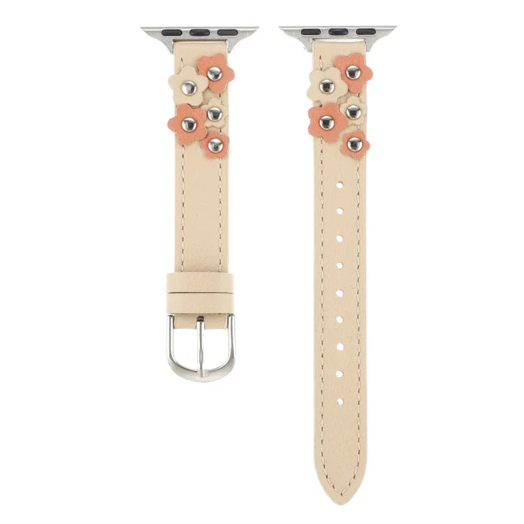 Stitched Flower Leather Watch Band, For Apple Watch Series 5 44mm, For Apple Watch Series 5 40mm, For Apple Watch Series 4 44mm, For Apple Watch Series 4 40mm, For Apple Watch Series 3 38mm, For Apple Watch Series 3 42mm, For Apple Watch Series 2 42mm ...