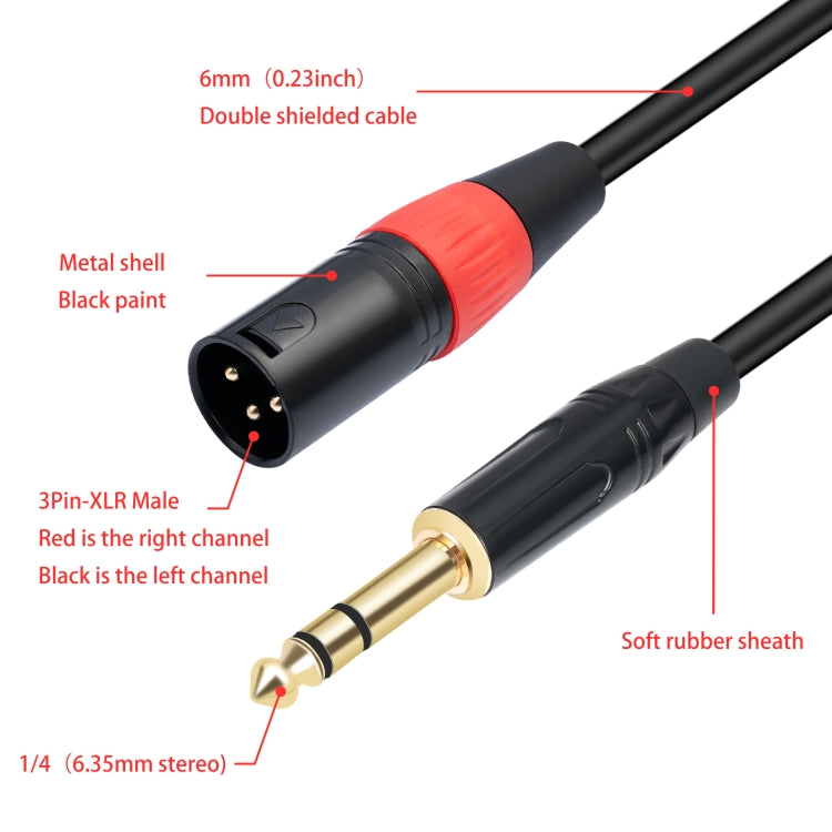 TC145YXK108RE-10 6.35mm 1/4 TRS 수컷 to 듀얼 XLR 수컷 오디오 케이블, 1m, 2m, 3m