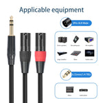 TC145YXK108RE-10 6.35mm 1/4 TRS 수컷 to 듀얼 XLR 수컷 오디오 케이블, 1m, 2m, 3m