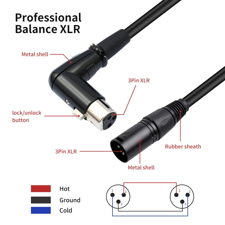 XK041L XLR 3핀 직선 수컷 to 엘보우 암컷 오디오 케이블, 0.3m, 1m, 2m, 3m, 5m, 10m