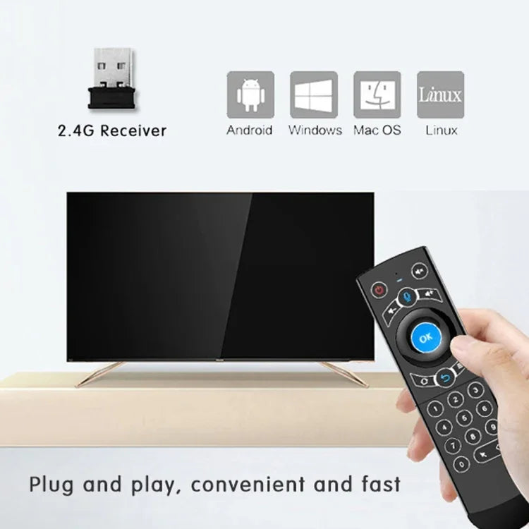 G21 2.4GHz 플라이 에어 마우스 LED 백라이트 무선 키보드 리모컨, 자이로스코프 내장, 안드로이드 TV 박스 / PC용, 지능형 음성 지원, 오렌지
