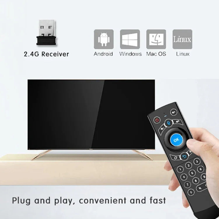 G21 2.4GHz 플라이 에어 마우스 LED 백라이트 무선 키보드 리모컨, 자이로스코프 내장, 안드로이드 TV 박스 / PC용, 지능형 음성 지원, 블루